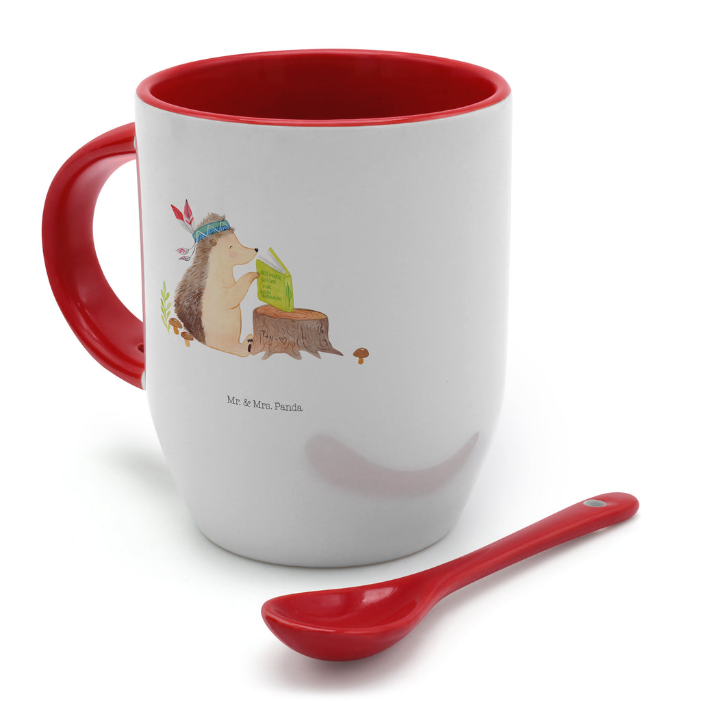 Tasse mit Löffel Igel Indianer Tasse, Kaffeetasse, Tassen, Tasse mit Spruch, Kaffeebecher, Tasse mit Löffel, Waldtiere, Tiere, Igel, Indianer, Abenteuer, Lagerfeuer, Camping