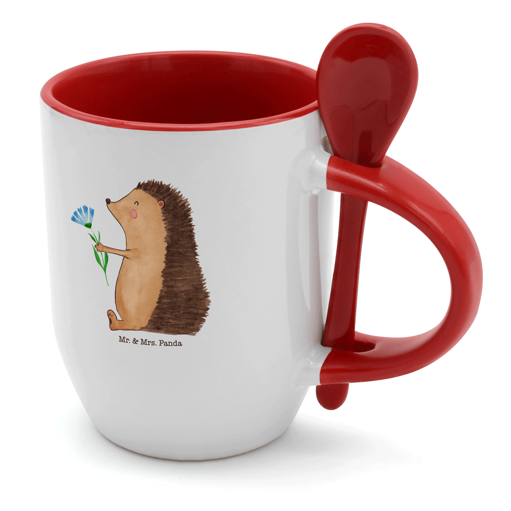 Tasse mit Löffel Igel mit Blume Tasse, Kaffeetasse, Tassen, Tasse mit Spruch, Kaffeebecher, Tasse mit Löffel, Tiermotive, Gute Laune, lustige Sprüche, Tiere, Igel, Gute Besserung, Genesungswünsche, Krankheit, Krankenhaus, krank, Besuch