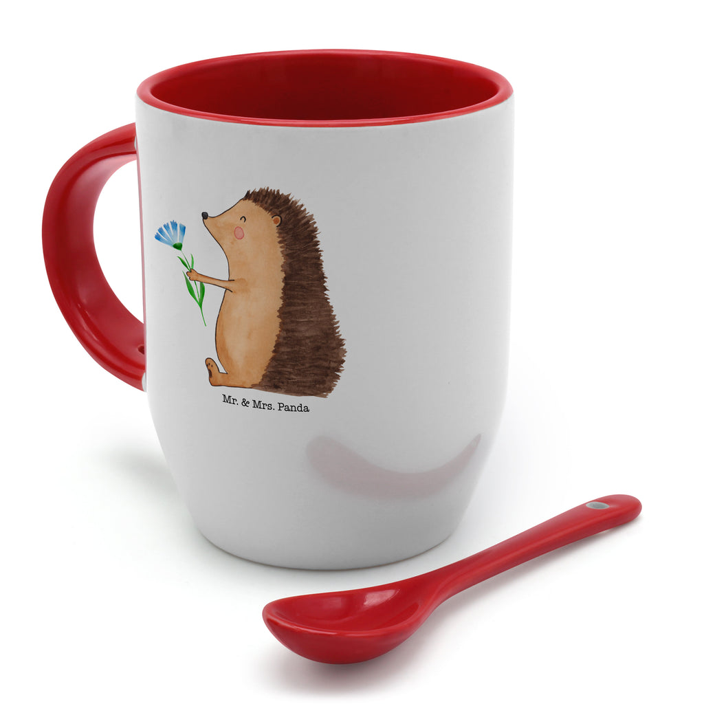 Tasse mit Löffel Igel mit Blume Tasse, Kaffeetasse, Tassen, Tasse mit Spruch, Kaffeebecher, Tasse mit Löffel, Tiermotive, Gute Laune, lustige Sprüche, Tiere, Igel, Gute Besserung, Genesungswünsche, Krankheit, Krankenhaus, krank, Besuch