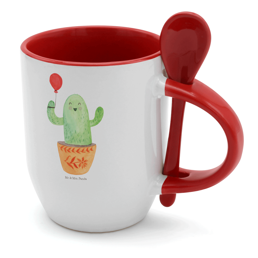 Tasse mit Löffel Kaktus Luftballon Tasse, Kaffeetasse, Tassen, Tasse mit Spruch, Kaffeebecher, Tasse mit Löffel, Kaktus, Kakteen, Luftballon, Neustart, Freude, Büro, Stress, Büroalltag, Freundin, Freund, Ausbildung, Prüfung