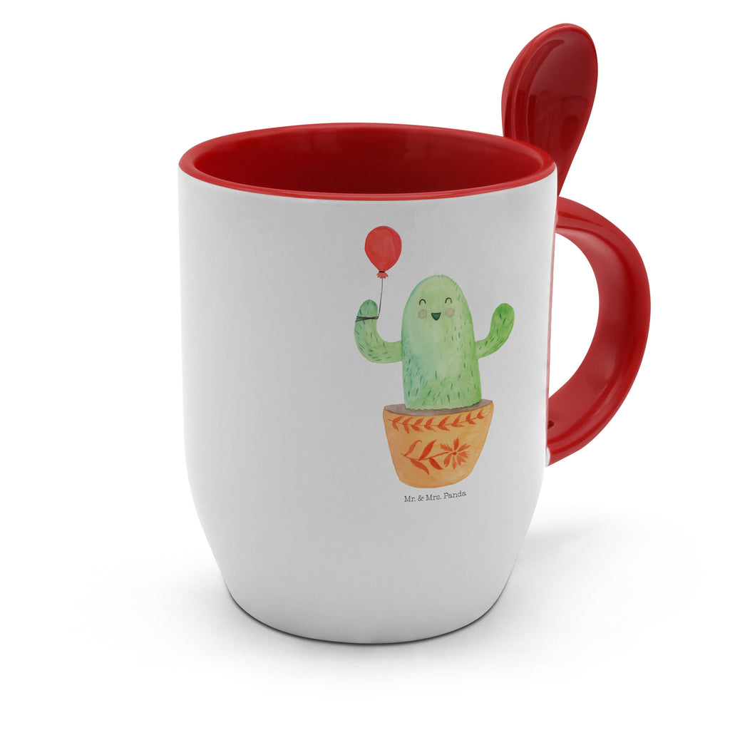 Tasse mit Löffel Kaktus Luftballon Tasse, Kaffeetasse, Tassen, Tasse mit Spruch, Kaffeebecher, Tasse mit Löffel, Kaktus, Kakteen, Luftballon, Neustart, Freude, Büro, Stress, Büroalltag, Freundin, Freund, Ausbildung, Prüfung