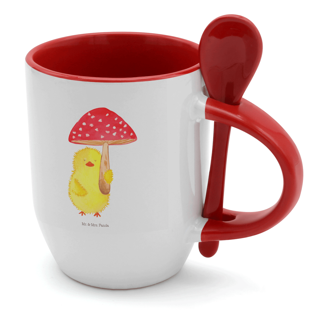 Tasse mit Löffel Küken Fliegenpilz Tasse, Kaffeetasse, Tassen, Tasse mit Spruch, Kaffeebecher, Tasse mit Löffel, Ostern, Osterhase, Ostergeschenke, Osternest, Osterdeko, Geschenk zu Ostern, Küken, Fliegenpilz, Glückspilz, Frohe Ostern, Ostergrüße