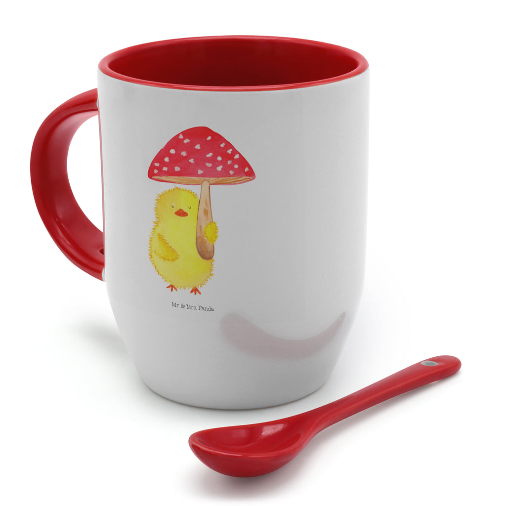 Tasse mit Löffel Küken Fliegenpilz Tasse, Kaffeetasse, Tassen, Tasse mit Spruch, Kaffeebecher, Tasse mit Löffel, Ostern, Osterhase, Ostergeschenke, Osternest, Osterdeko, Geschenk zu Ostern, Küken, Fliegenpilz, Glückspilz, Frohe Ostern, Ostergrüße