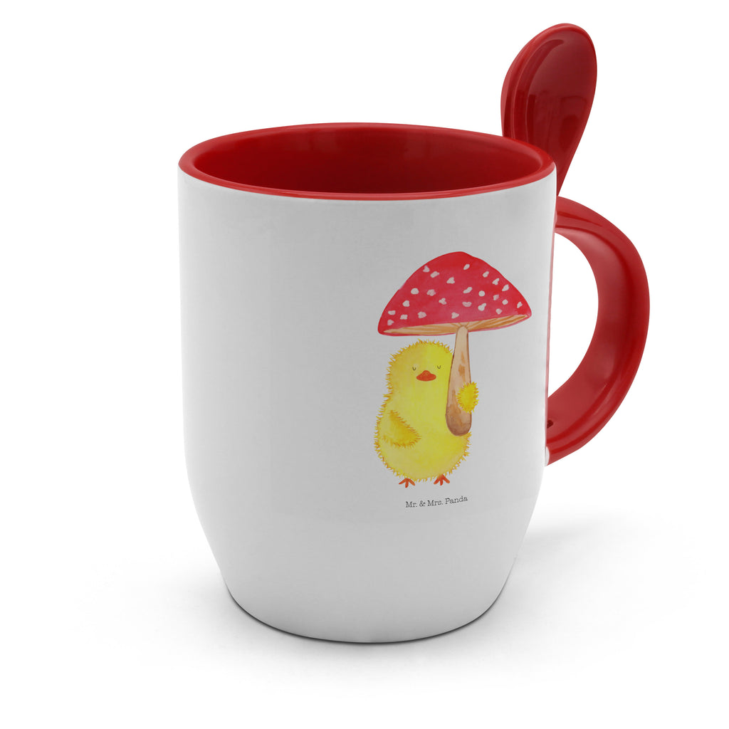 Tasse mit Löffel Küken Fliegenpilz Tasse, Kaffeetasse, Tassen, Tasse mit Spruch, Kaffeebecher, Tasse mit Löffel, Ostern, Osterhase, Ostergeschenke, Osternest, Osterdeko, Geschenk zu Ostern, Küken, Fliegenpilz, Glückspilz, Frohe Ostern, Ostergrüße