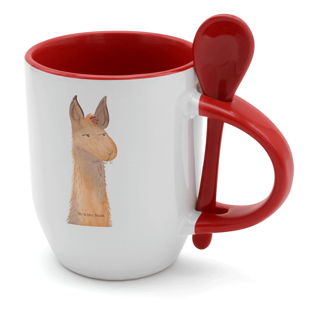 Tasse mit Löffel Lamakopf genervt Tasse, Kaffeetasse, Tassen, Tasse mit Spruch, Kaffeebecher, Tasse mit Löffel, Lama, Alpaka, Lamas, Recht haben, genervt sein, Freundin, beste Freundin, Partnerin, Büro, Büroalltag, Chef, Chefin, Azubi