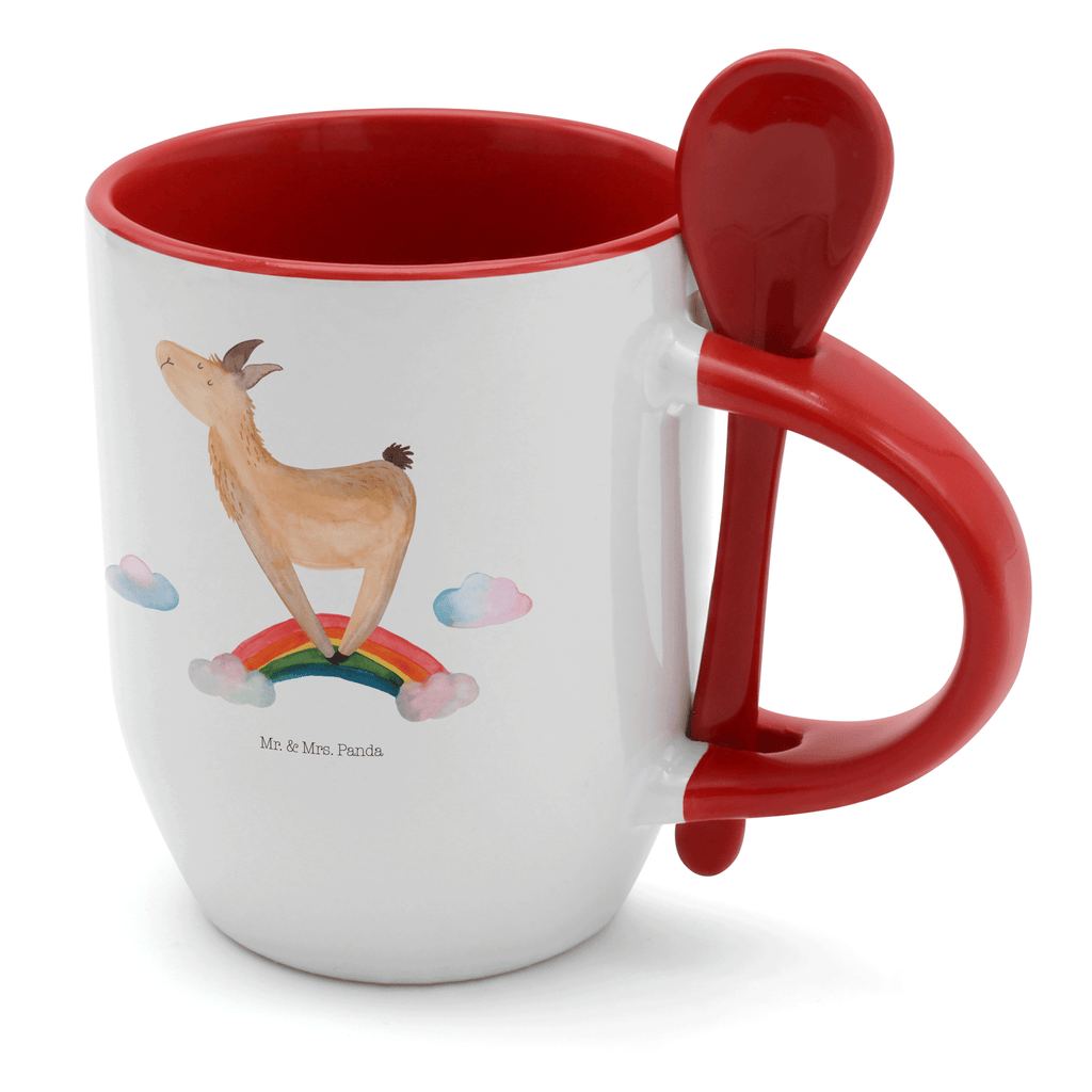 Tasse mit Löffel Lama Regenbogen Tasse, Kaffeetasse, Tassen, Tasse mit Spruch, Kaffeebecher, Tasse mit Löffel, Lama, Alpaka, Lamas, Regenbogen, Haters gonna hate, Haters, Selbstständig, Außenseiter, Schule, Abi, Hobby, Wolkenland, Freiheit