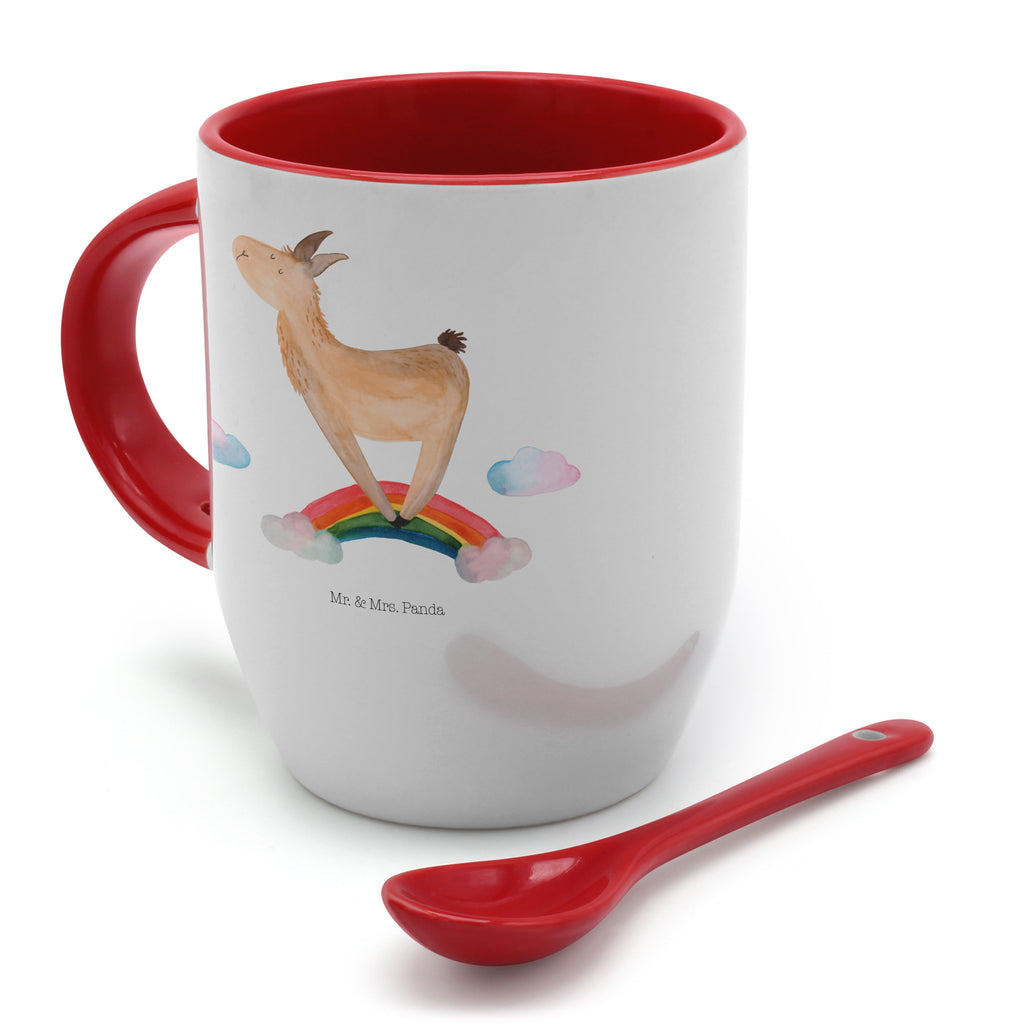 Tasse mit Löffel Lama Regenbogen Tasse, Kaffeetasse, Tassen, Tasse mit Spruch, Kaffeebecher, Tasse mit Löffel, Lama, Alpaka, Lamas, Regenbogen, Haters gonna hate, Haters, Selbstständig, Außenseiter, Schule, Abi, Hobby, Wolkenland, Freiheit