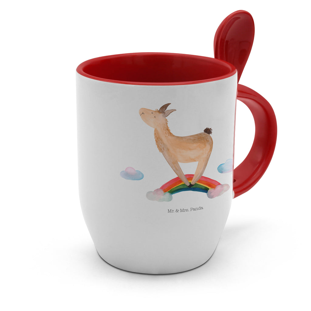 Tasse mit Löffel Lama Regenbogen Tasse, Kaffeetasse, Tassen, Tasse mit Spruch, Kaffeebecher, Tasse mit Löffel, Lama, Alpaka, Lamas, Regenbogen, Haters gonna hate, Haters, Selbstständig, Außenseiter, Schule, Abi, Hobby, Wolkenland, Freiheit