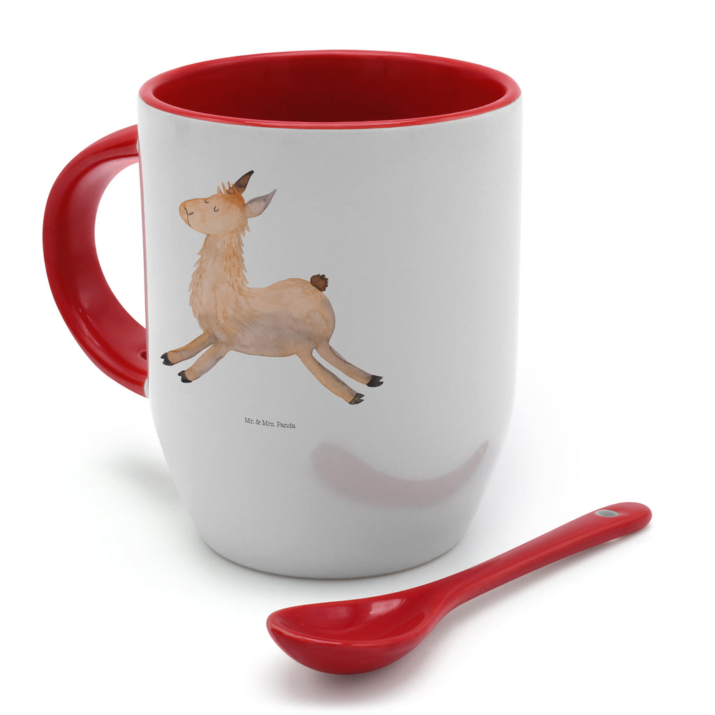 Tasse mit Löffel Lama springend Tasse, Kaffeetasse, Tassen, Tasse mit Spruch, Kaffeebecher, Tasse mit Löffel, Lama, Alpaka, Lamas, Lieblingstag, Happy day, fröhlich, Glück, Freundin, Liebeskummer, Neustart, guten Morgen, Start, Prüfung, Abitur