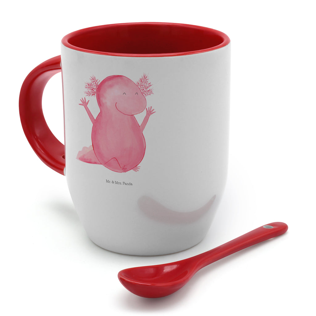 Tasse mit Löffel Axolotl Hurra Tasse, Kaffeetasse, Tassen, Tasse mit Spruch, Kaffeebecher, Tasse mit Löffel, Axolotl, Molch, Axolot, Schwanzlurch, Lurch, Lurche, fröhlich, Spaß, Freude, Motivation, Zufriedenheit