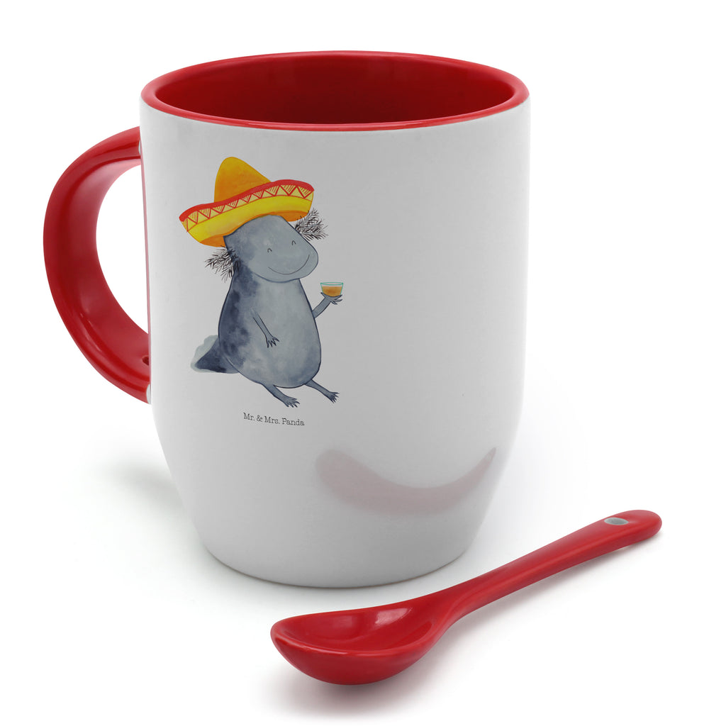Tasse mit Löffel Axolotl Tequila Tasse, Kaffeetasse, Tassen, Tasse mit Spruch, Kaffeebecher, Tasse mit Löffel, Axolotl, Molch, Mexico, Mexiko, Sombrero, Zitrone, Tequila, Motivation, Spruch, Schwanzlurch, Lurch, Lurche, Axolot, Feuerdrache, Feuersalamander