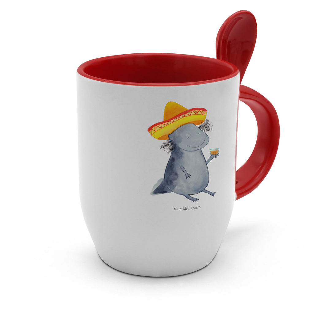 Tasse mit Löffel Axolotl Tequila Tasse, Kaffeetasse, Tassen, Tasse mit Spruch, Kaffeebecher, Tasse mit Löffel, Axolotl, Molch, Mexico, Mexiko, Sombrero, Zitrone, Tequila, Motivation, Spruch, Schwanzlurch, Lurch, Lurche, Axolot, Feuerdrache, Feuersalamander
