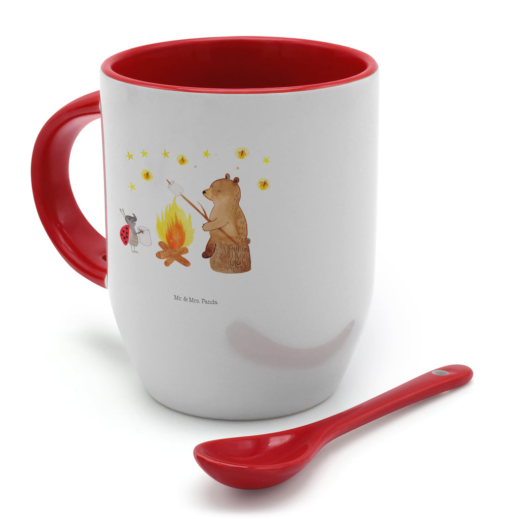 Tasse mit Löffel Bär & Marienkäfer Lagerfeuer Tasse, Kaffeetasse, Tassen, Tasse mit Spruch, Kaffeebecher, Tasse mit Löffel, Bär, Teddy, Teddybär, Lagerfeuer