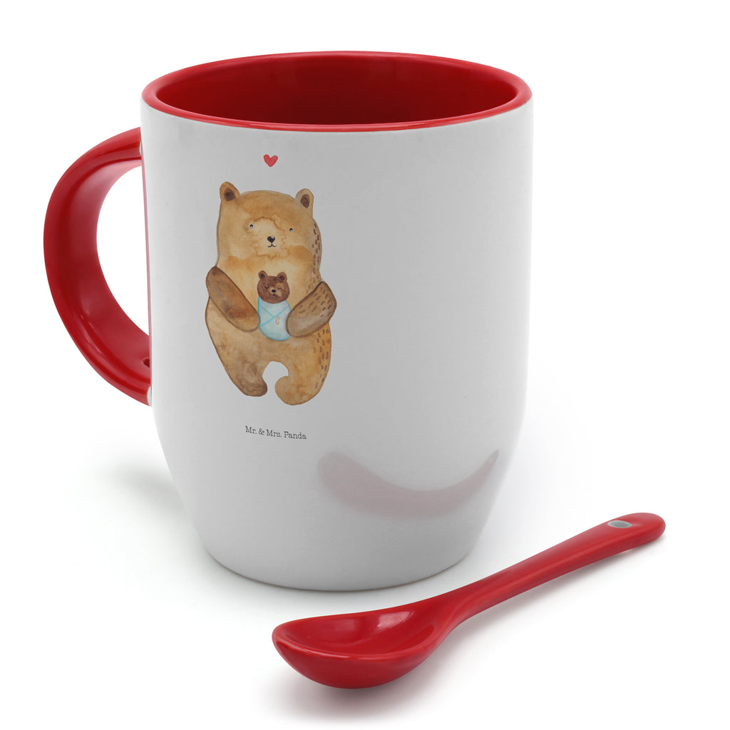 Tasse mit Löffel Bär mit Baby Tasse, Kaffeetasse, Tassen, Tasse mit Spruch, Kaffeebecher, Tasse mit Löffel, Bär, Teddy, Teddybär, Eltern, Mutter, Baby, Taufe, Geburt, Nichte, Neffe, Enkel, Enkelin, Täufling, Geburtstag, Glückwunsch