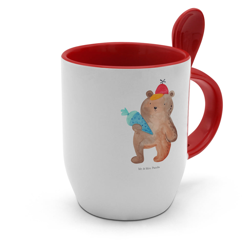 Tasse mit Löffel Bär mit Schultüte Tasse, Kaffeetasse, Tassen, Tasse mit Spruch, Kaffeebecher, Tasse mit Löffel, Bär, Teddy, Teddybär, Bär Motiv, Schultüte, Erster Schultag Geschenk, Einschulung Geschenk, Schule Geschenk, Grundschule, Schulanfang, Schulbeginn