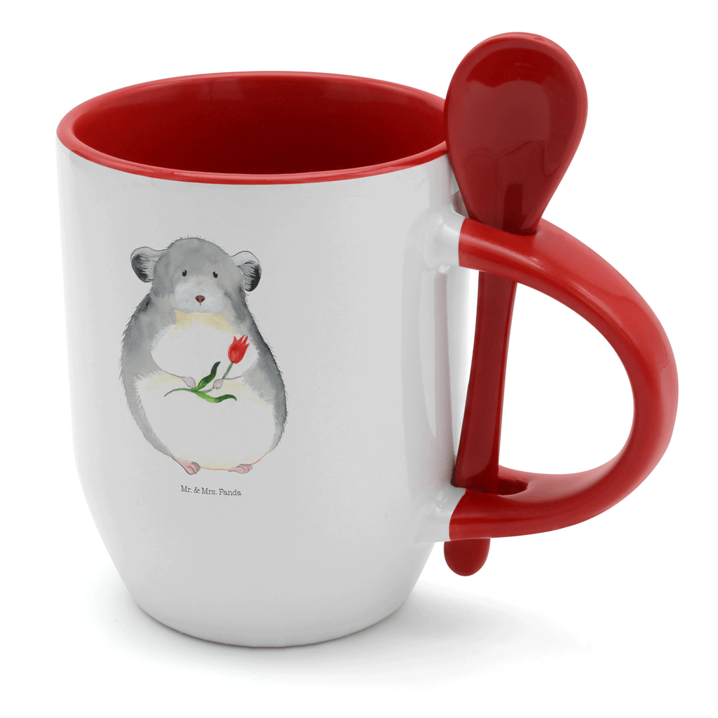 Tasse mit Löffel Chinchilla mit Blume Tasse, Kaffeetasse, Tassen, Tasse mit Spruch, Kaffeebecher, Tasse mit Löffel, Tiermotive, Gute Laune, lustige Sprüche, Tiere, Chinchilla, Chinchillas, Liebeskummer, Kummer, Depressionen, traurig sein, Chaos, Glücklichsein, Büro, Büroalltag