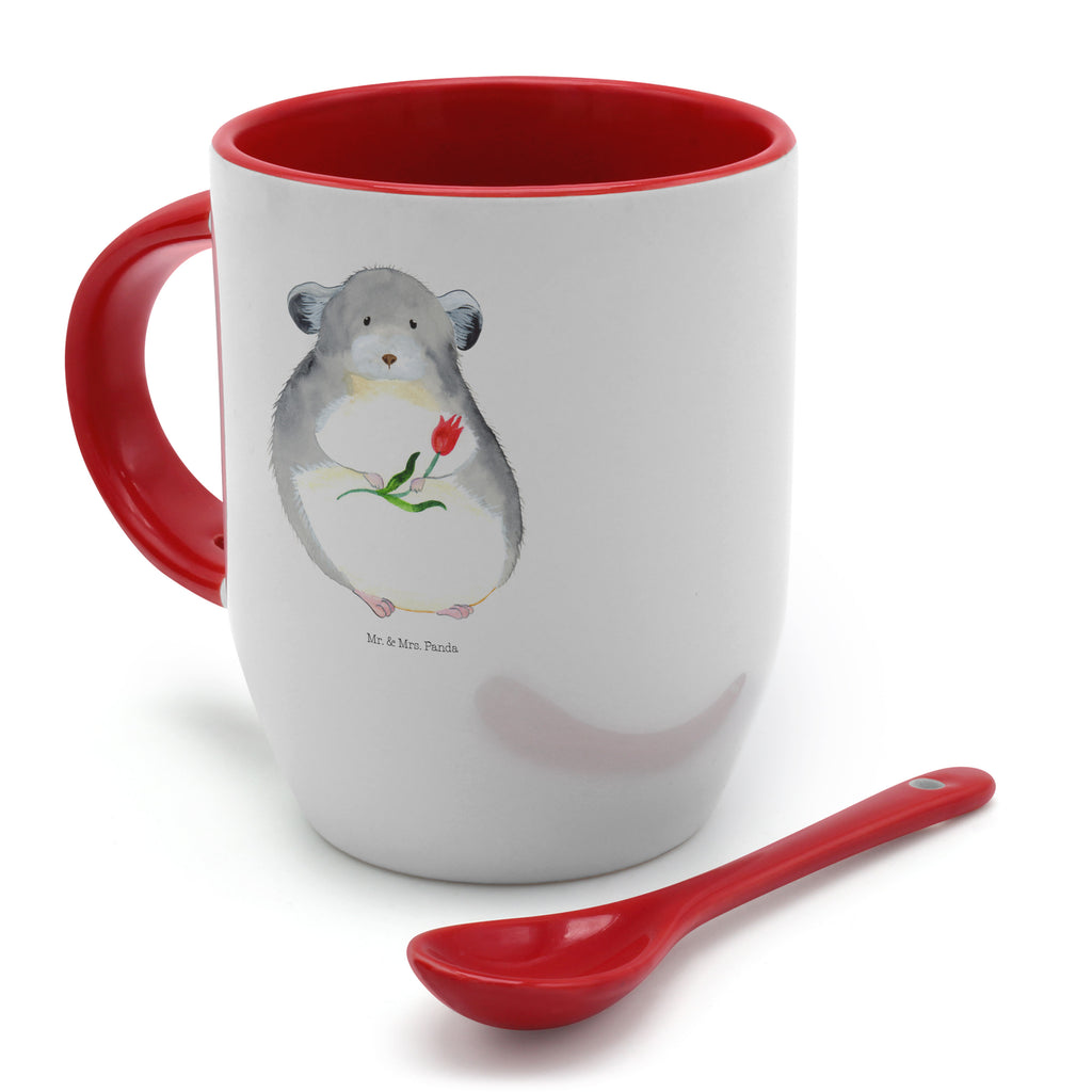Tasse mit Löffel Chinchilla mit Blume Tasse, Kaffeetasse, Tassen, Tasse mit Spruch, Kaffeebecher, Tasse mit Löffel, Tiermotive, Gute Laune, lustige Sprüche, Tiere, Chinchilla, Chinchillas, Liebeskummer, Kummer, Depressionen, traurig sein, Chaos, Glücklichsein, Büro, Büroalltag
