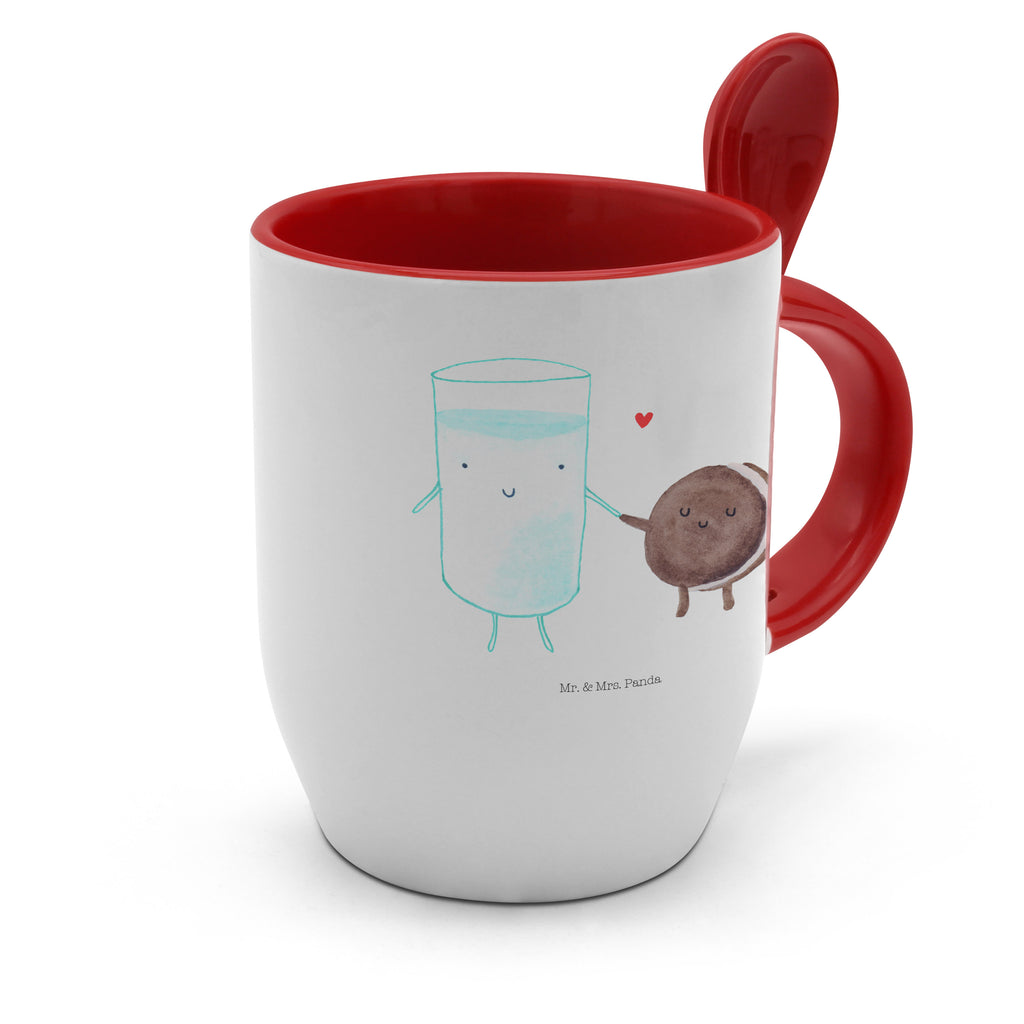 Tasse mit Löffel Milch & Keks Tasse, Kaffeetasse, Tassen, Tasse mit Spruch, Kaffeebecher, Tasse mit Löffel, Tiermotive, Gute Laune, lustige Sprüche, Tiere, Milk, Cookie, Milch, Keks, Kekse, Kaffee, Einladung Frühstück, Motiv süß, romantisch, perfektes Paar