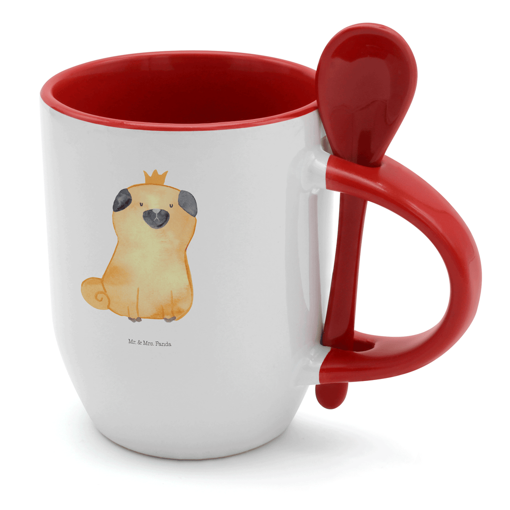 Tasse mit Löffel Mops Krone Tasse, Kaffeetasse, Tassen, Tasse mit Spruch, Kaffeebecher, Tasse mit Löffel, Hund, Hundemotiv, Haustier, Hunderasse, Tierliebhaber, Hundebesitzer, Sprüche, Mops, allergisch, kinderlos, Hausregel, Hundebesitzer. Spruch, lustig