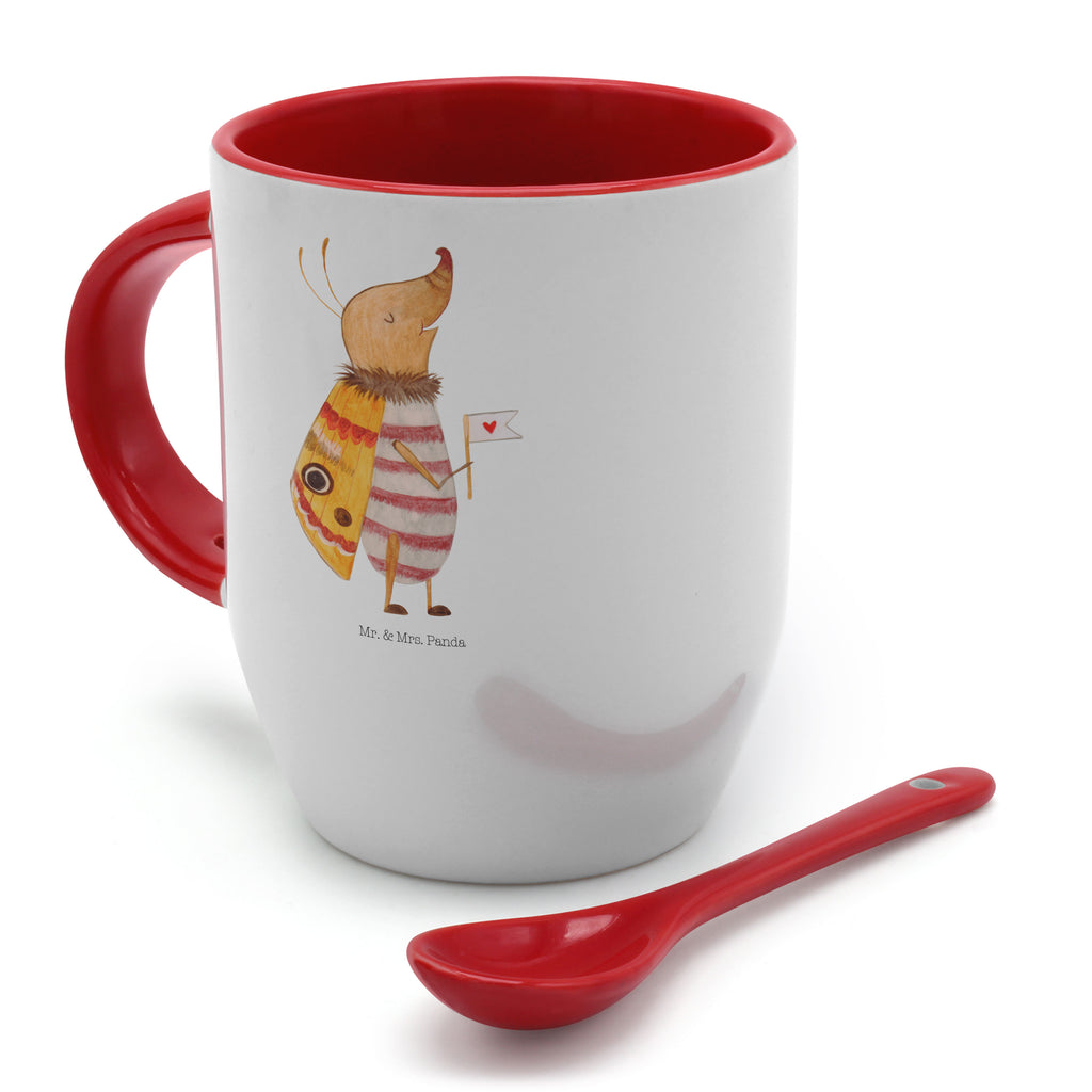 Tasse mit Löffel Nachtfalter mit Fähnchen Tasse, Kaffeetasse, Tassen, Tasse mit Spruch, Kaffeebecher, Tasse mit Löffel, Tiermotive, Gute Laune, lustige Sprüche, Tiere, Nachtfalter, Käfer, Spruch lustig, Spruch witzig, süß, niedlich, Küche Deko, Was kostet die Welt