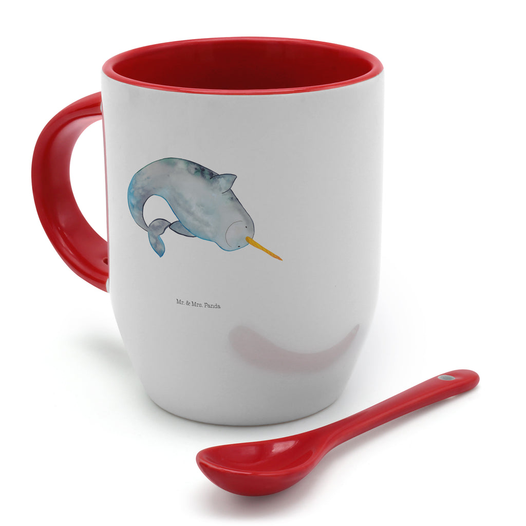 Tasse mit Löffel Narwal Tasse, Kaffeetasse, Tassen, Tasse mit Spruch, Kaffeebecher, Tasse mit Löffel, Meerestiere, Meer, Urlaub, Narwal, Wal, Putzen, Hausfrau, Junggesellin, aufräumen, Kinderzimmer