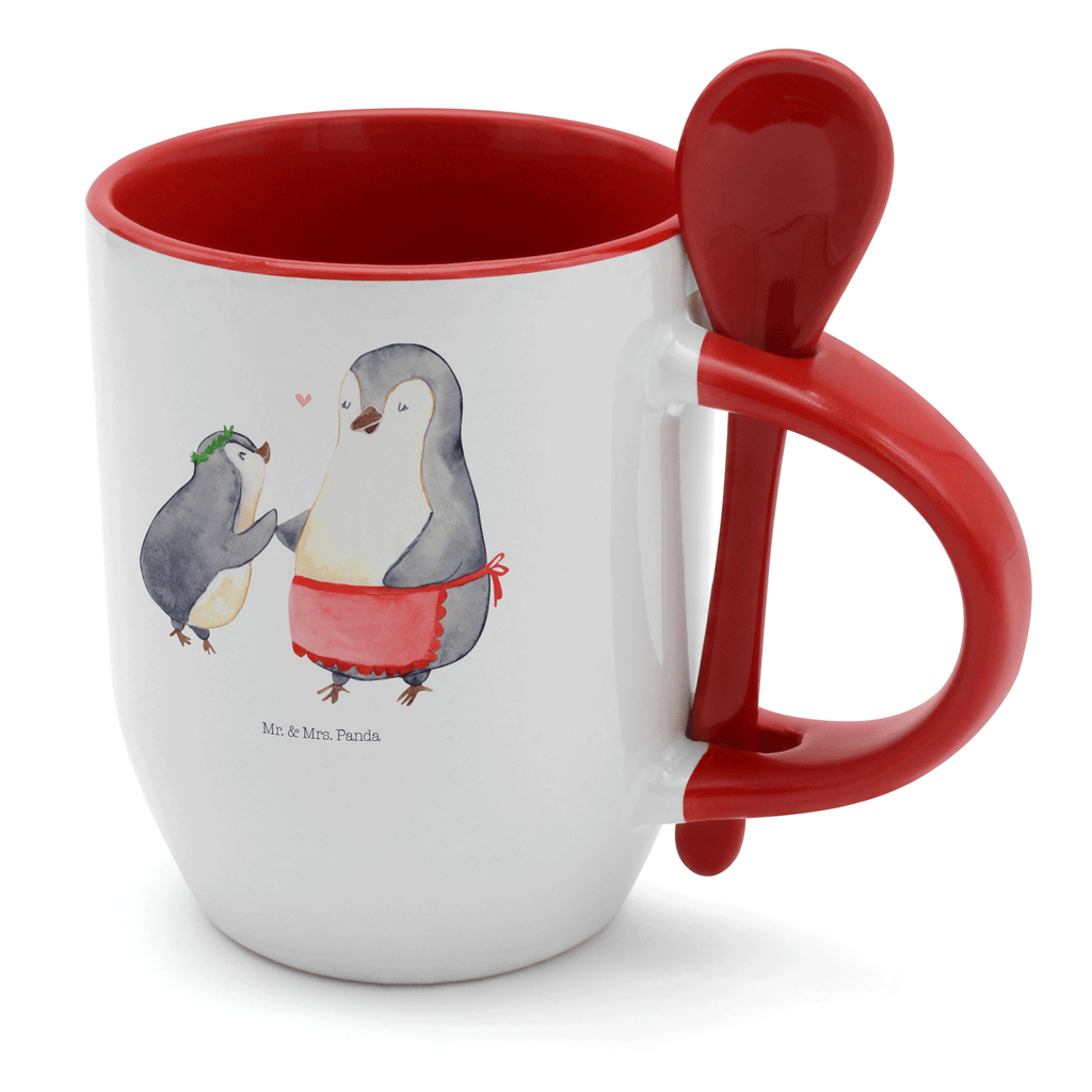 Tasse mit Löffel Pinguin mit Kind Tasse, Kaffeetasse, Tassen, Tasse mit Spruch, Kaffeebecher, Tasse mit Löffel, Familie, Vatertag, Muttertag, Bruder, Schwester, Mama, Papa, Oma, Opa, Geschenk, Mami, Mutti, Mutter, Geburststag