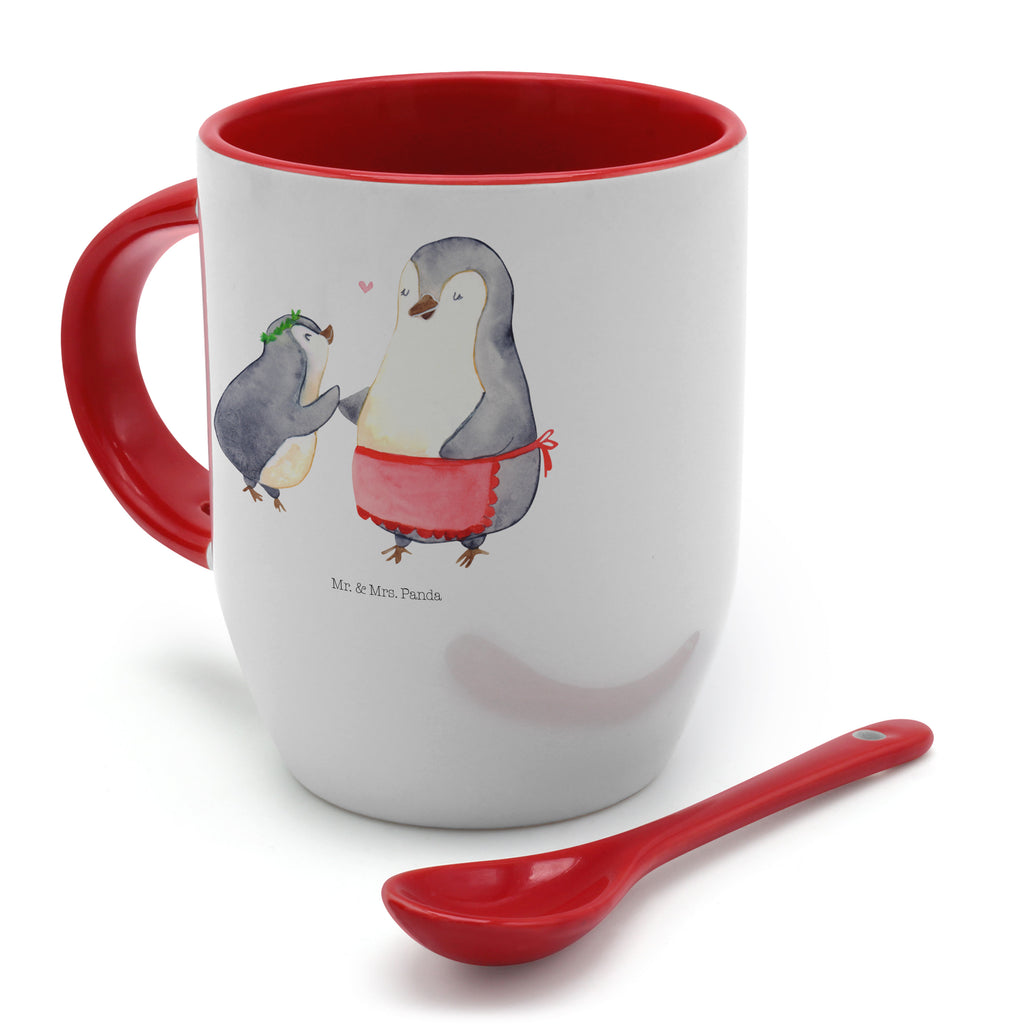 Tasse mit Löffel Pinguin mit Kind Tasse, Kaffeetasse, Tassen, Tasse mit Spruch, Kaffeebecher, Tasse mit Löffel, Familie, Vatertag, Muttertag, Bruder, Schwester, Mama, Papa, Oma, Opa, Geschenk, Mami, Mutti, Mutter, Geburststag