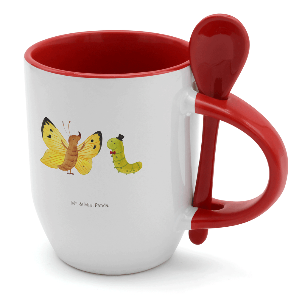 Tasse mit Löffel Raupe & Schmetterling Tasse, Kaffeetasse, Tassen, Tasse mit Spruch, Kaffeebecher, Tasse mit Löffel, Tiermotive, Gute Laune, lustige Sprüche, Tiere, Raupe, Schmetterling, Zitronenfalter, Entwicklung, Erwachsen werden, Kokon, Hut, Hütchen, Schönheit, Aufwachsen