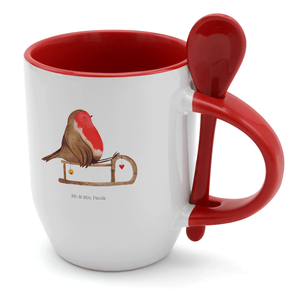 Tasse mit Löffel Rotkehlchen Schlitten Weihnachten, Schlitten, Vogel Tasse, Kaffeetasse, Tassen, Tasse mit Spruch, Kaffeebecher, Tasse mit Löffel  Winter, Weihnachten, Weihnachtsdeko, Nikolaus, Advent, Heiligabend, Wintermotiv