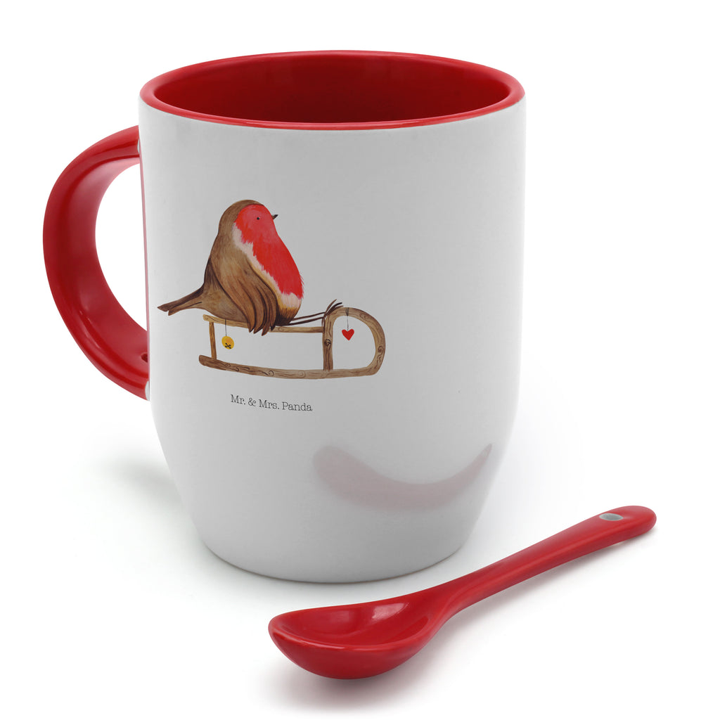 Tasse mit Löffel Rotkehlchen Schlitten Weihnachten, Schlitten, Vogel Tasse, Kaffeetasse, Tassen, Tasse mit Spruch, Kaffeebecher, Tasse mit Löffel  Winter, Weihnachten, Weihnachtsdeko, Nikolaus, Advent, Heiligabend, Wintermotiv