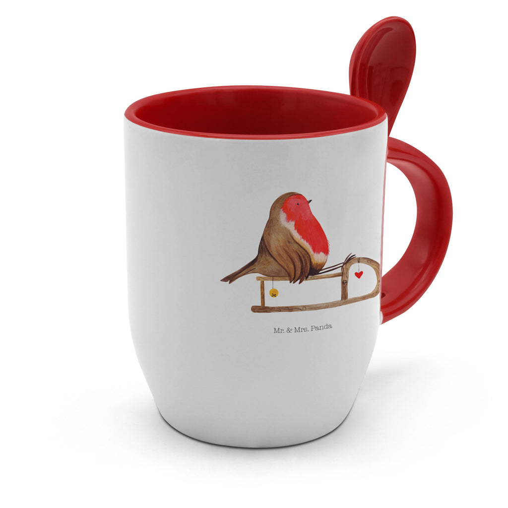 Tasse mit Löffel Rotkehlchen Schlitten Weihnachten, Schlitten, Vogel Tasse, Kaffeetasse, Tassen, Tasse mit Spruch, Kaffeebecher, Tasse mit Löffel  Winter, Weihnachten, Weihnachtsdeko, Nikolaus, Advent, Heiligabend, Wintermotiv