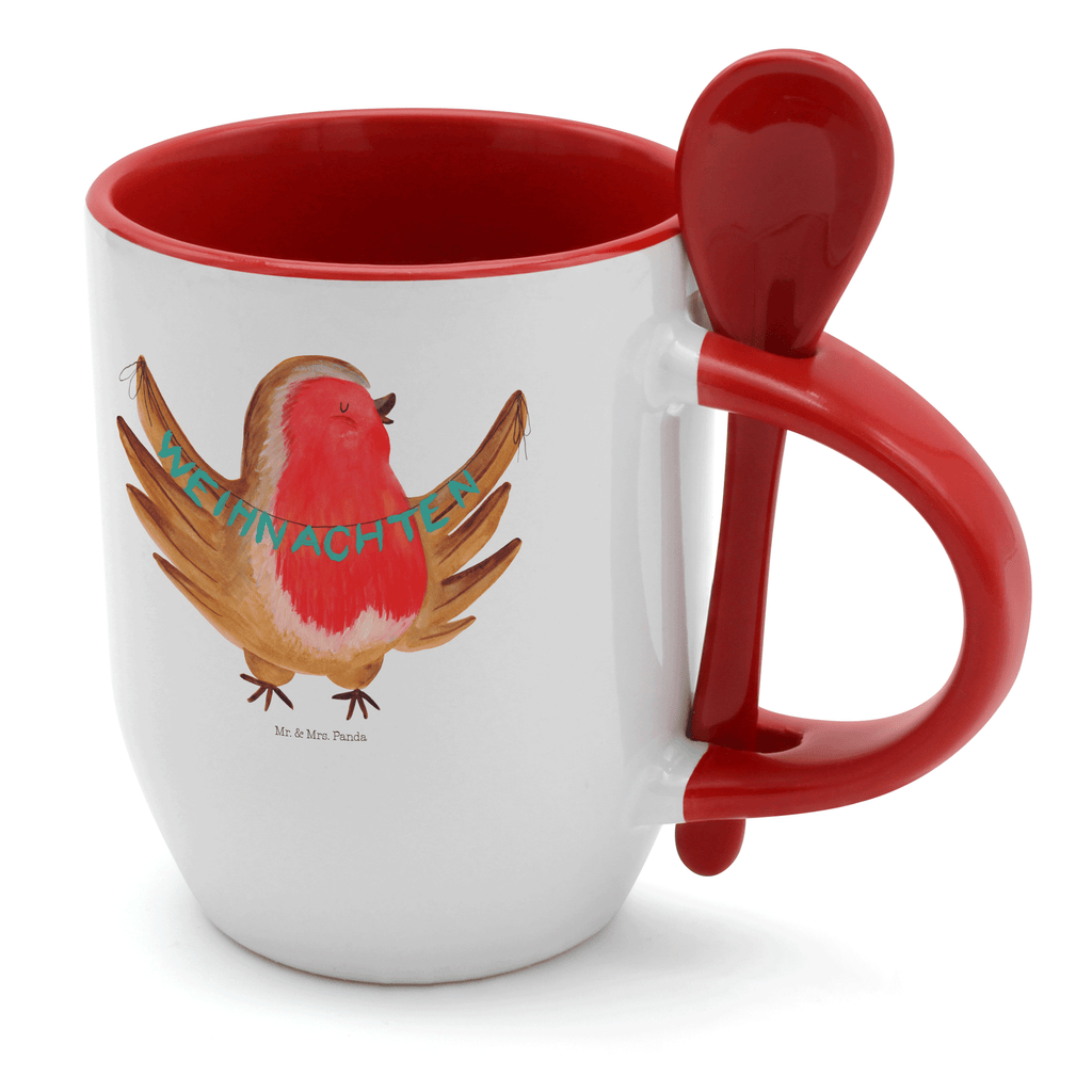 Tasse mit Löffel Rotkehlchen Weihnachten Tasse, Kaffeetasse, Tassen, Tasse mit Spruch, Kaffeebecher, Tasse mit Löffel, Winter, Weihnachten, Weihnachtsdeko, Nikolaus, Advent, Heiligabend, Wintermotiv, Frohe Weihnachten, Weihnachtsmotiv, Weihnachtsgruß, Vogel, xmas