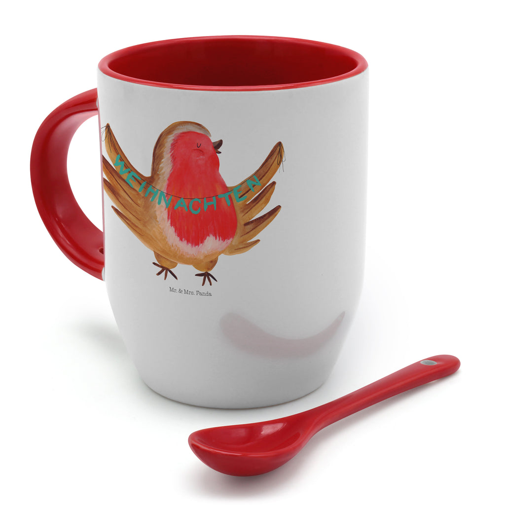 Tasse mit Löffel Rotkehlchen Weihnachten Tasse, Kaffeetasse, Tassen, Tasse mit Spruch, Kaffeebecher, Tasse mit Löffel, Winter, Weihnachten, Weihnachtsdeko, Nikolaus, Advent, Heiligabend, Wintermotiv, Frohe Weihnachten, Weihnachtsmotiv, Weihnachtsgruß, Vogel, xmas
