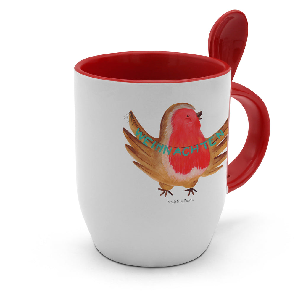 Tasse mit Löffel Rotkehlchen Weihnachten Tasse, Kaffeetasse, Tassen, Tasse mit Spruch, Kaffeebecher, Tasse mit Löffel, Winter, Weihnachten, Weihnachtsdeko, Nikolaus, Advent, Heiligabend, Wintermotiv, Frohe Weihnachten, Weihnachtsmotiv, Weihnachtsgruß, Vogel, xmas
