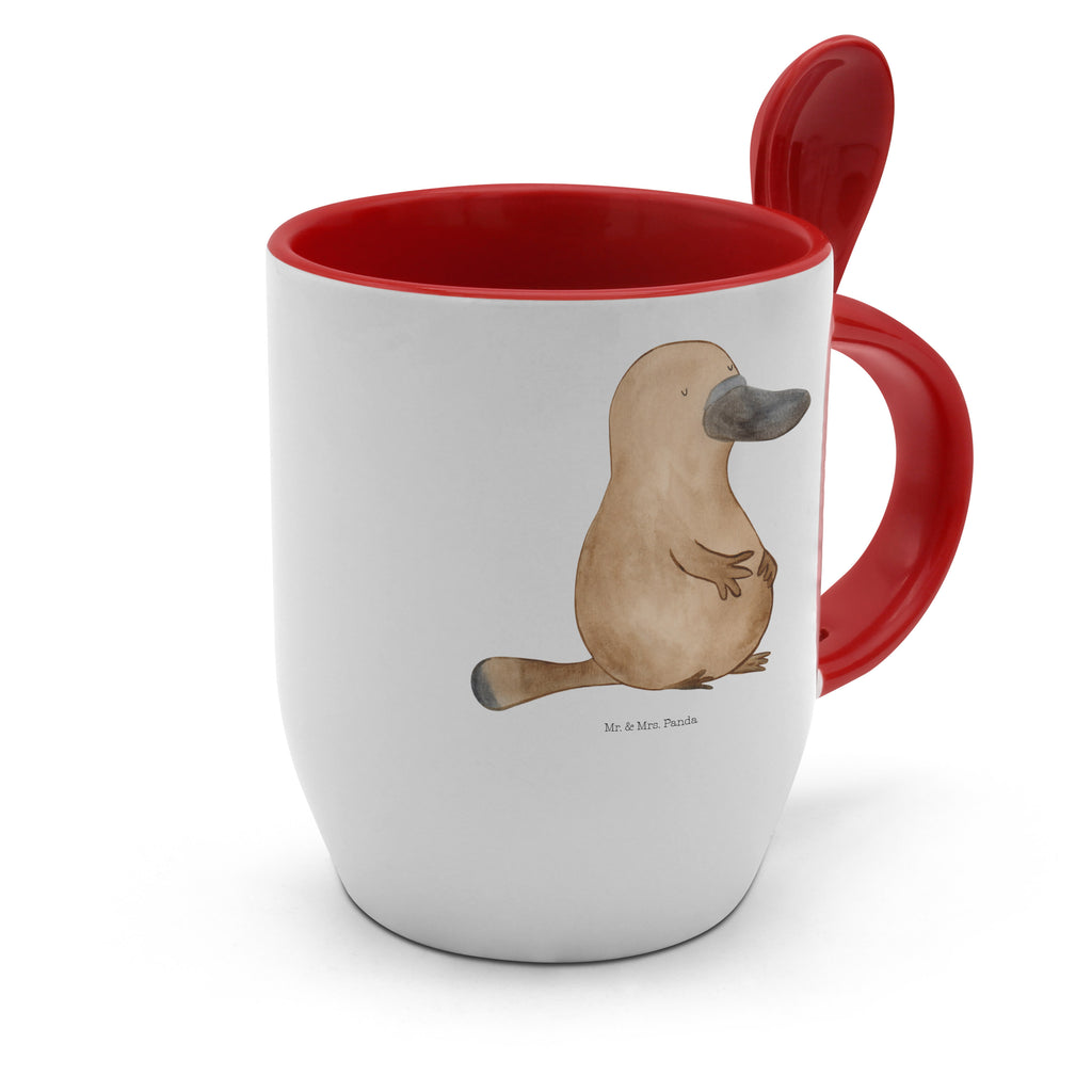 Tasse mit Löffel Schnabeltier mutig Tasse, Kaffeetasse, Tassen, Tasse mit Spruch, Kaffeebecher, Tasse mit Löffel, Meerestiere, Meer, Urlaub, Schnabeltier, Mut, mutig, Lebensweisheit, Schnabeltiere, Motivation, Training, Büro, Arbeit, Neuanfang, Neustart, Weltreise, Raodtrip