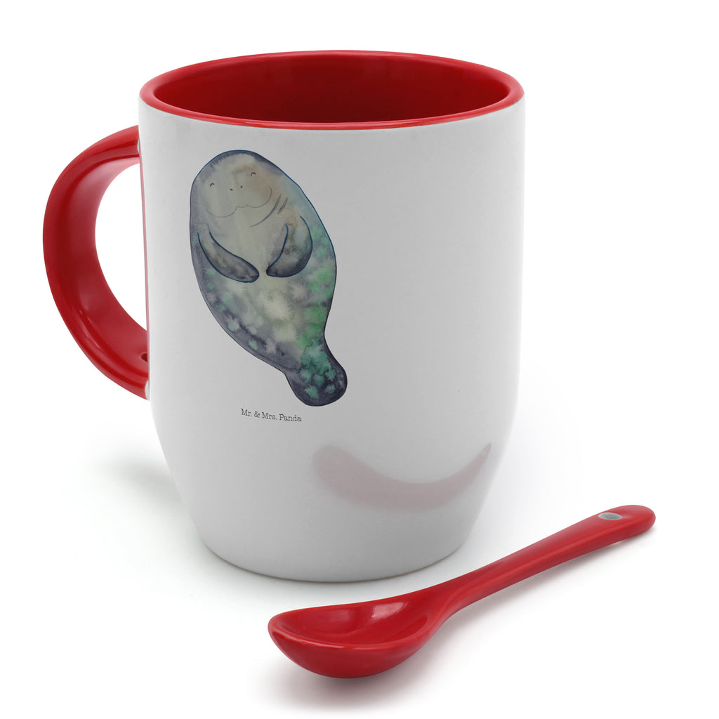Tasse mit Löffel Seekuh happy Tasse, Kaffeetasse, Tassen, Tasse mit Spruch, Kaffeebecher, Tasse mit Löffel, Meerestiere, Meer, Urlaub, Seekuh, Seekühe, Selbstliebe, Respekt, Neuanfang, Neustart, Achtsamkeit, Zufrieden, Liebeskummer, Freundin