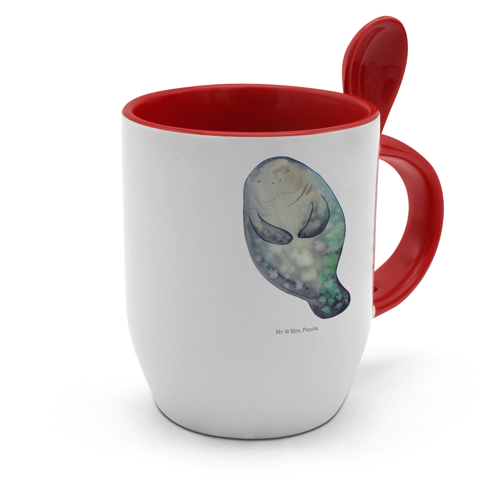 Tasse mit Löffel Seekuh happy Tasse, Kaffeetasse, Tassen, Tasse mit Spruch, Kaffeebecher, Tasse mit Löffel, Meerestiere, Meer, Urlaub, Seekuh, Seekühe, Selbstliebe, Respekt, Neuanfang, Neustart, Achtsamkeit, Zufrieden, Liebeskummer, Freundin