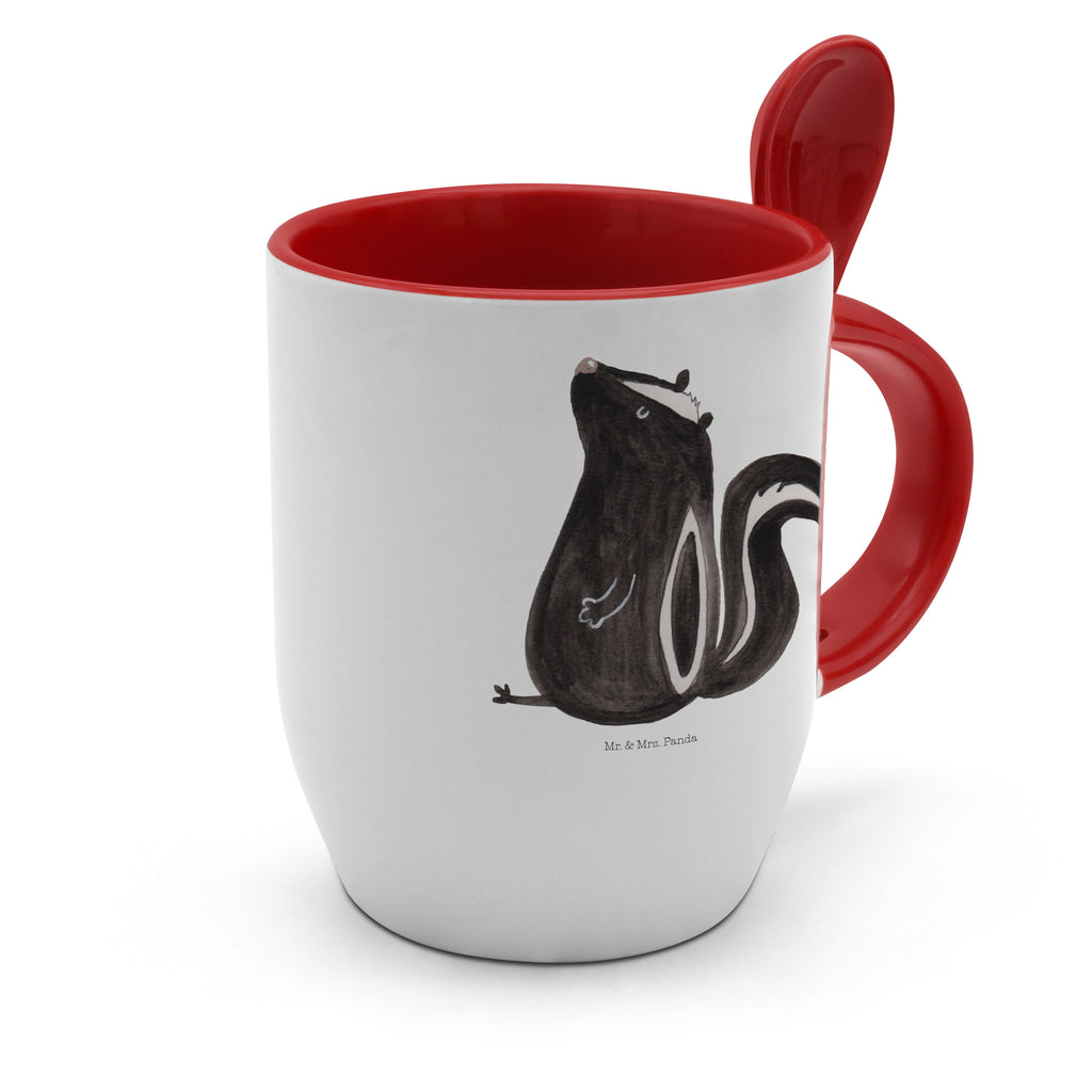 Tasse mit Löffel Stinktier sitzend Tasse, Kaffeetasse, Tassen, Tasse mit Spruch, Kaffeebecher, Tasse mit Löffel, Stinktier, Skunk, Wildtier, Raubtier, Stinker, Stinki, Spruch, Büro, Recht, Besserwisser