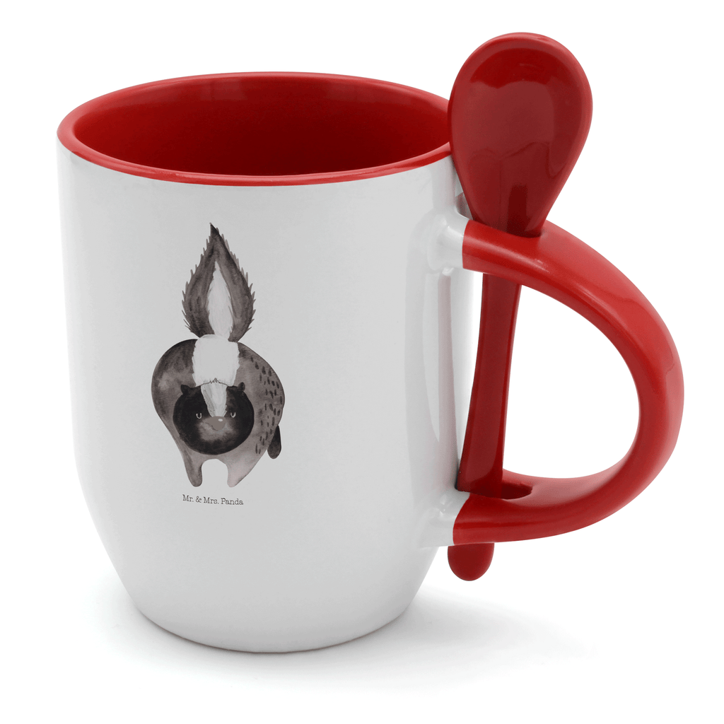 Tasse mit Löffel Stinktier Angriff Tasse, Kaffeetasse, Tassen, Tasse mit Spruch, Kaffeebecher, Tasse mit Löffel, Stinktier, Skunk, Wildtier, Raubtier, Stinker, Stinki, wütend, Drohung