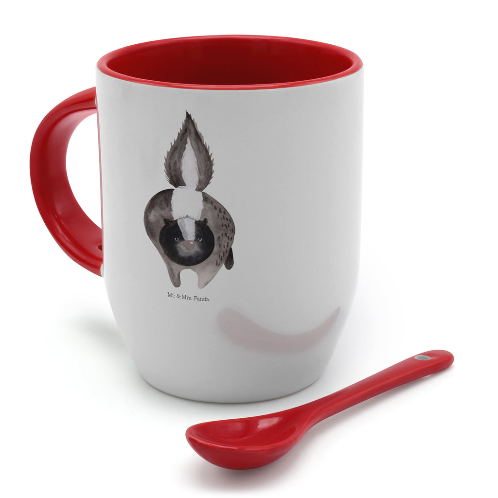 Tasse mit Löffel Stinktier Angriff Tasse, Kaffeetasse, Tassen, Tasse mit Spruch, Kaffeebecher, Tasse mit Löffel, Stinktier, Skunk, Wildtier, Raubtier, Stinker, Stinki, wütend, Drohung