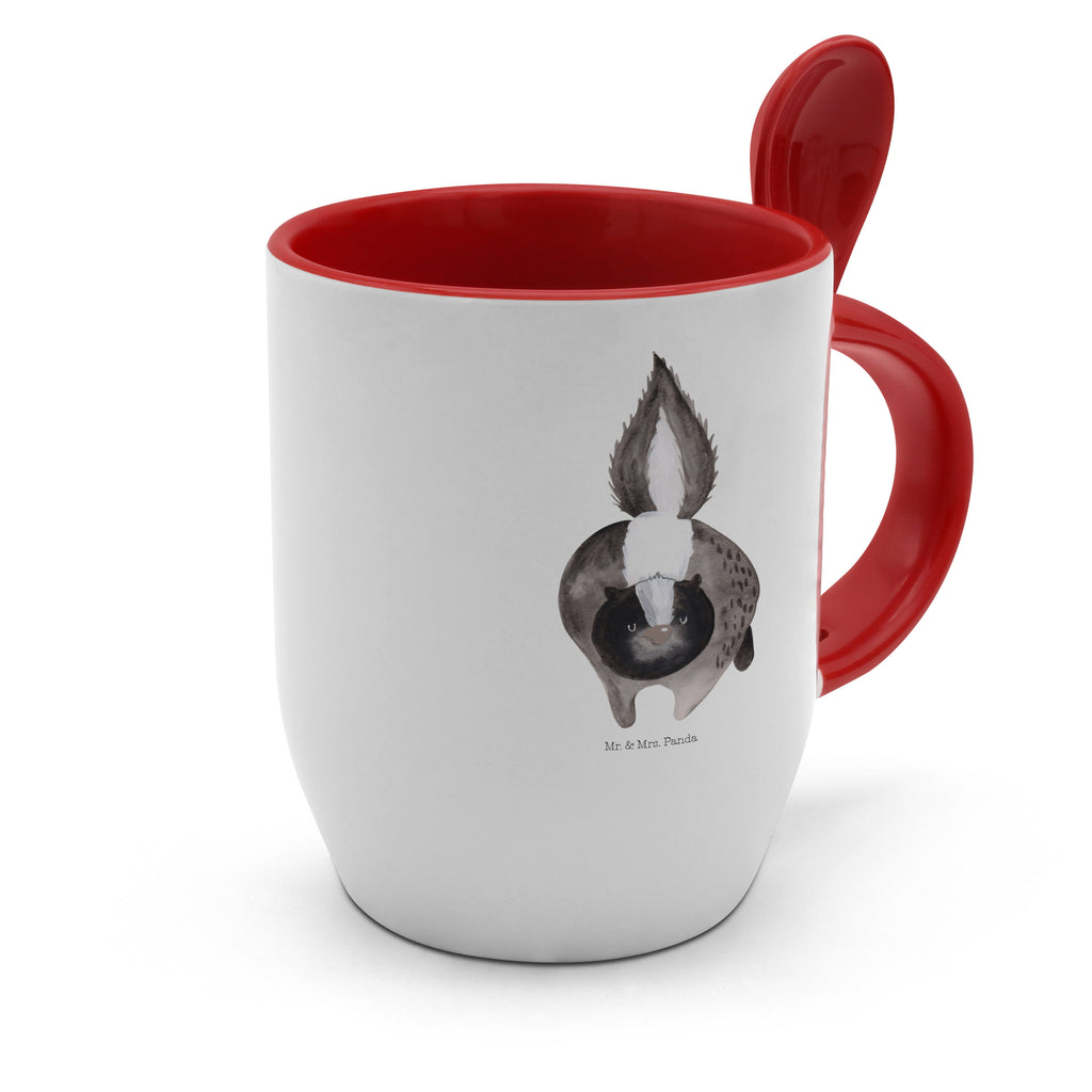 Tasse mit Löffel Stinktier Angriff Tasse, Kaffeetasse, Tassen, Tasse mit Spruch, Kaffeebecher, Tasse mit Löffel, Stinktier, Skunk, Wildtier, Raubtier, Stinker, Stinki, wütend, Drohung
