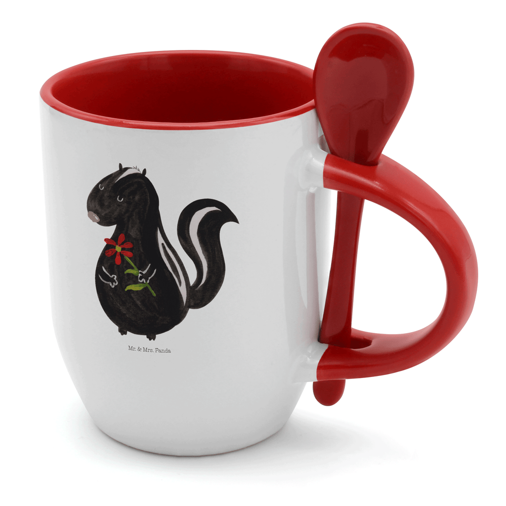 Tasse mit Löffel Stinktier Blume Tasse, Kaffeetasse, Tassen, Tasse mit Spruch, Kaffeebecher, Tasse mit Löffel, Stinktier, Skunk, Wildtier, Raubtier, Stinker, Stinki, Tagträumer, verträumt, Dreams, Träume