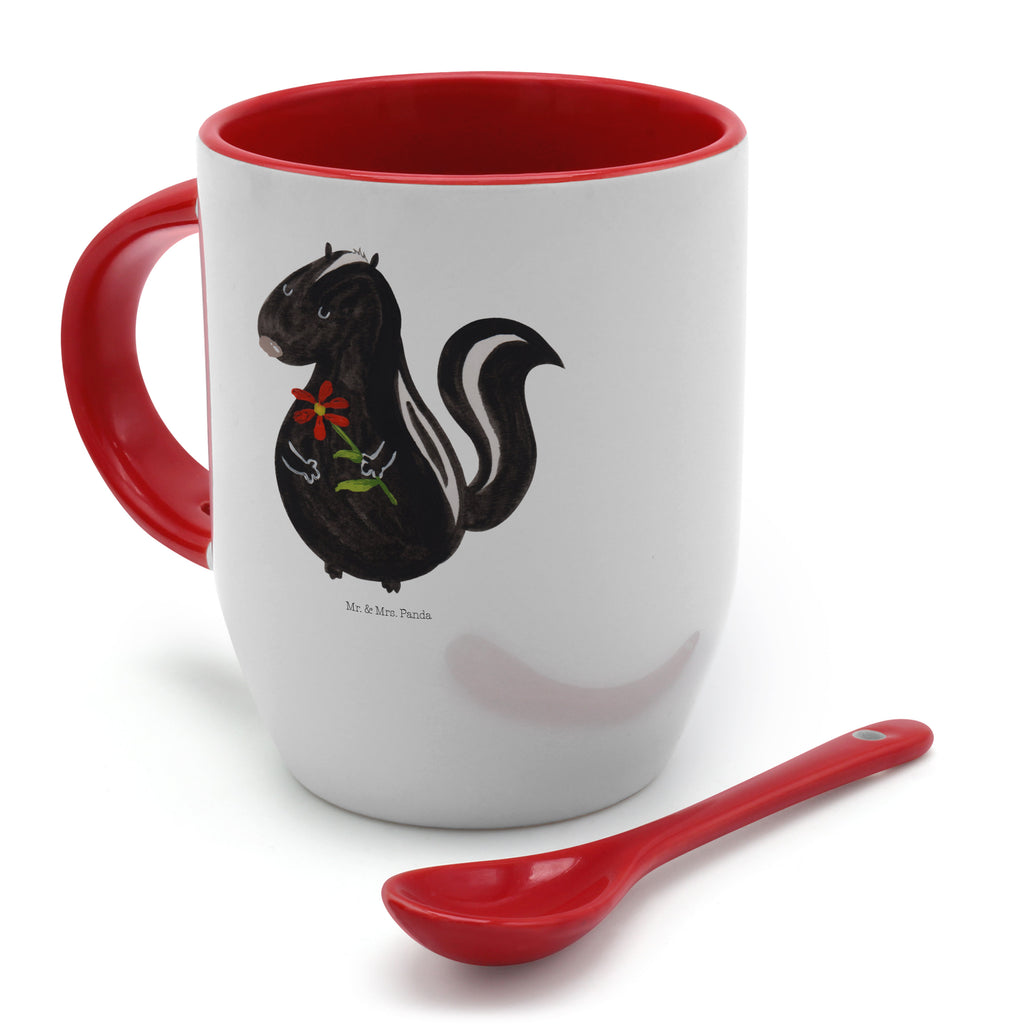 Tasse mit Löffel Stinktier Blume Tasse, Kaffeetasse, Tassen, Tasse mit Spruch, Kaffeebecher, Tasse mit Löffel, Stinktier, Skunk, Wildtier, Raubtier, Stinker, Stinki, Tagträumer, verträumt, Dreams, Träume