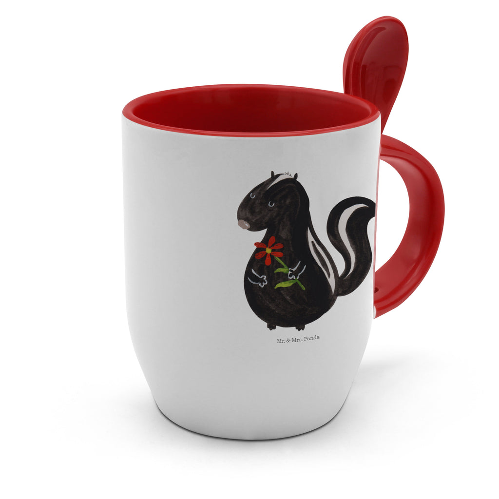 Tasse mit Löffel Stinktier Blume Tasse, Kaffeetasse, Tassen, Tasse mit Spruch, Kaffeebecher, Tasse mit Löffel, Stinktier, Skunk, Wildtier, Raubtier, Stinker, Stinki, Tagträumer, verträumt, Dreams, Träume