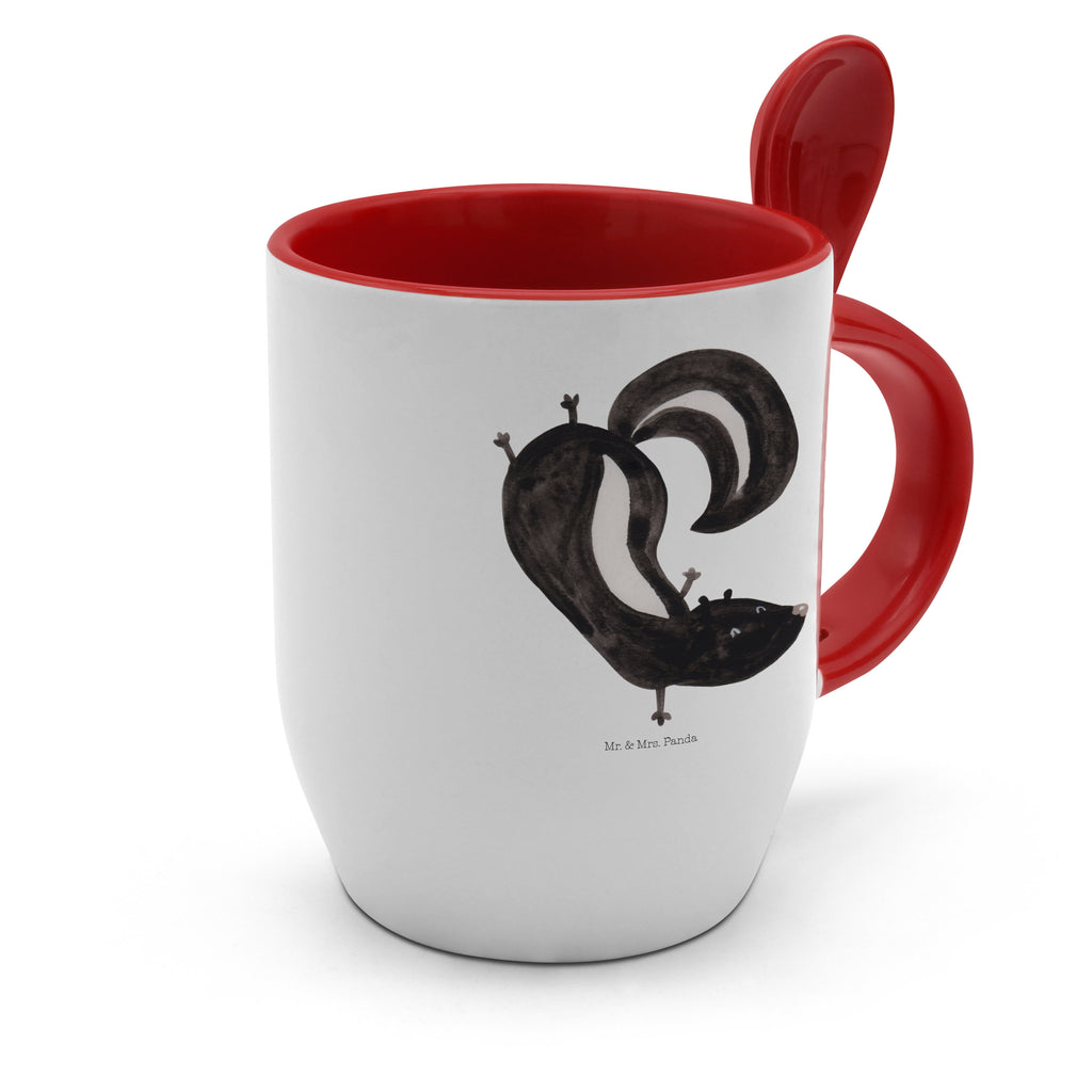Tasse mit Löffel Stinktier Handstand Tasse, Kaffeetasse, Tassen, Tasse mit Spruch, Kaffeebecher, Tasse mit Löffel, Stinktier, Skunk, Wildtier, Raubtier, Stinker, Stinki, Spielplatz, verpielt, Kind