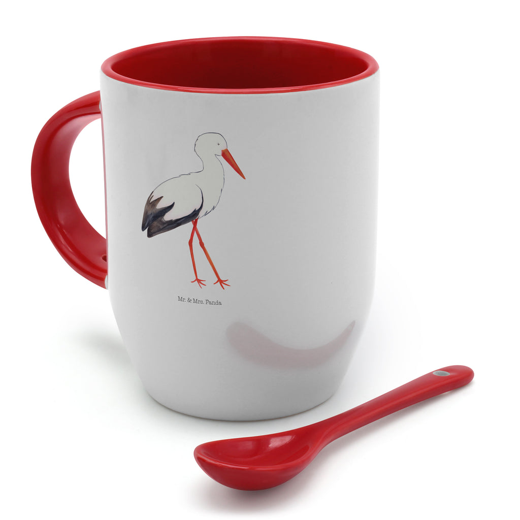 Tasse mit Löffel Storch Tasse, Kaffeetasse, Tassen, Tasse mit Spruch, Kaffeebecher, Tasse mit Löffel, Tiermotive, Gute Laune, lustige Sprüche, Tiere, Storch, Störche, Schwangerschaft, Geburt, Mutter, Mütter, Mutter werden, Schwanger, Babybauch, Baby