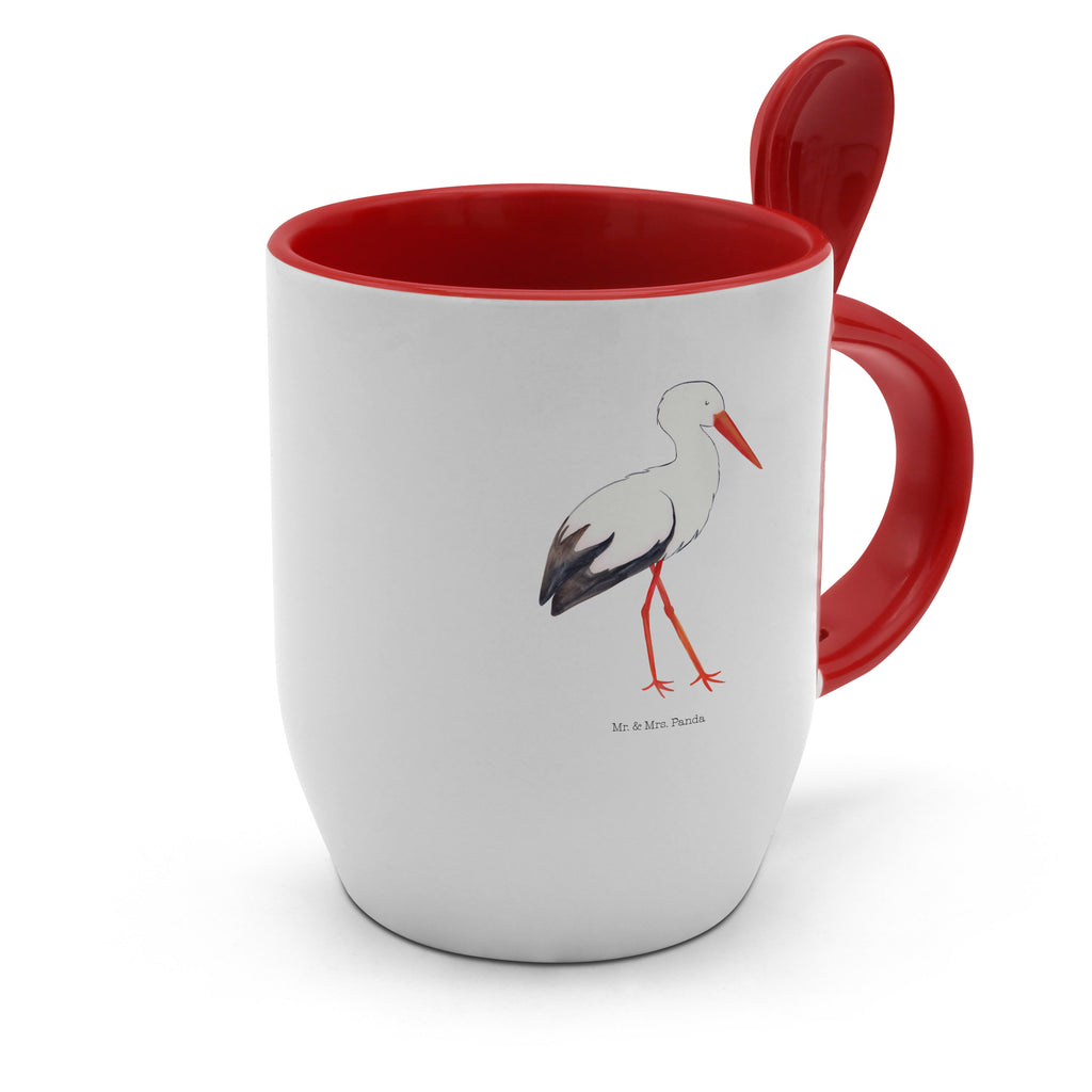 Tasse mit Löffel Storch Tasse, Kaffeetasse, Tassen, Tasse mit Spruch, Kaffeebecher, Tasse mit Löffel, Tiermotive, Gute Laune, lustige Sprüche, Tiere, Storch, Störche, Schwangerschaft, Geburt, Mutter, Mütter, Mutter werden, Schwanger, Babybauch, Baby