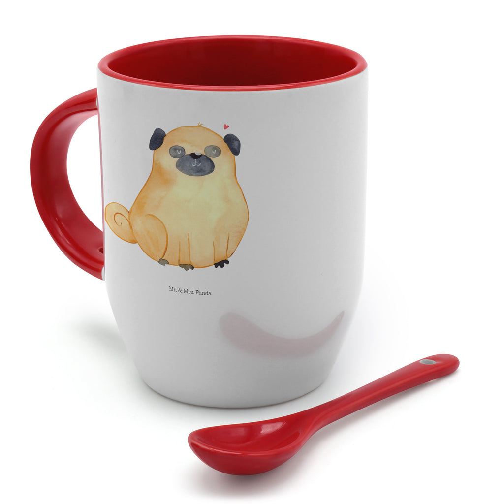 Tasse mit Löffel Mops Tasse, Kaffeetasse, Tassen, Tasse mit Spruch, Kaffeebecher, Tasse mit Löffel, Hund, Hundemotiv, Haustier, Hunderasse, Tierliebhaber, Hundebesitzer, Sprüche, Mops, Liebe, Hundeliebe