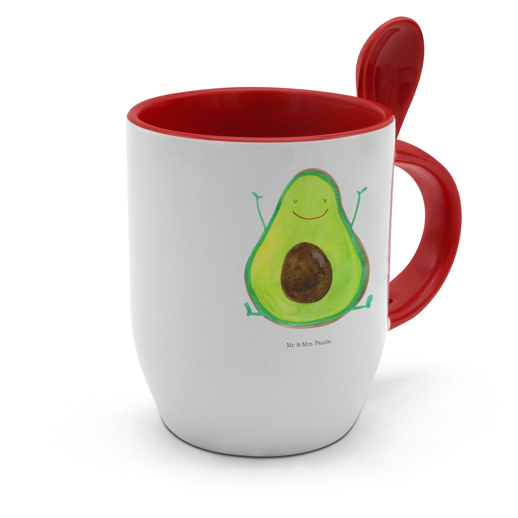Tasse mit Löffel Avocado Happy Tasse, Kaffeetasse, Tassen, Tasse mit Spruch, Kaffeebecher, Tasse mit Löffel, Avocado, Veggie, Vegan, Gesund, Chaos