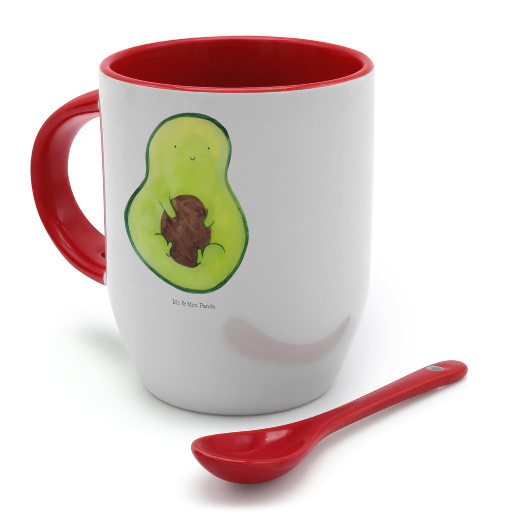Tasse mit Löffel Avocado mit Kern Tasse, Kaffeetasse, Tassen, Tasse mit Spruch, Kaffeebecher, Tasse mit Löffel, Avocado, Veggie, Vegan, Gesund, Avokado, Avocadokern, Kern, Pflanze, Spruch Leben